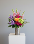 monthly curated botanical arrangement in textured silver vessel — Sculpted Alchemy Nashville